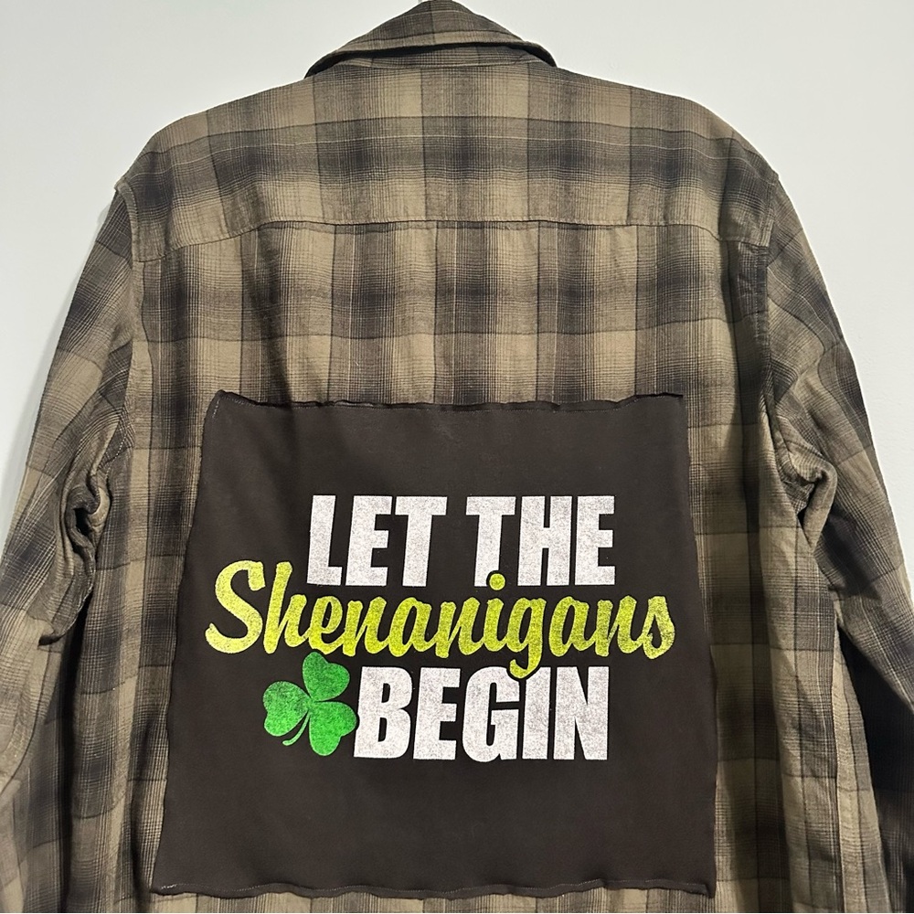 Custom St Patrick’s Day Shenanigans Plaid Long Sleeve Shirt Large